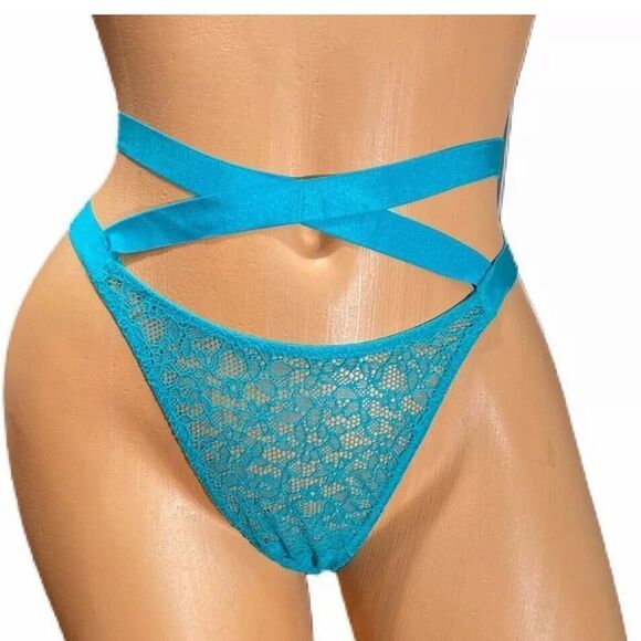 Victoria’s Secret Very Sexy Brazilian Slip Strappy High Waist Lace Panty teal - Picture 1 of 3